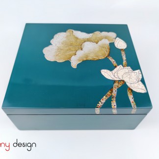 Blue rectangle lacquer box hand painted with lotus 20*22*H8cm